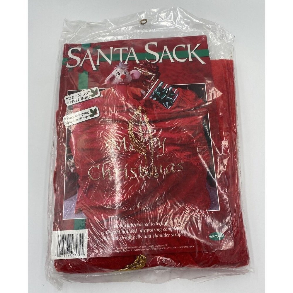 Fun World Velvet‎ Christmas Santa Sack 30”x36” New